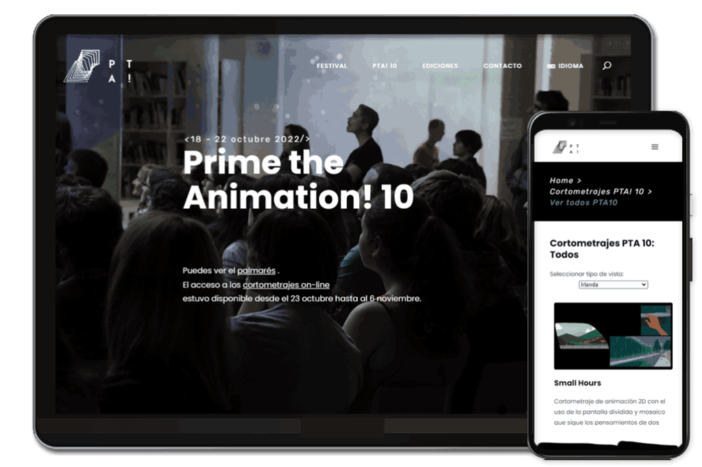 pagina web del festival de animación Prime The animation
